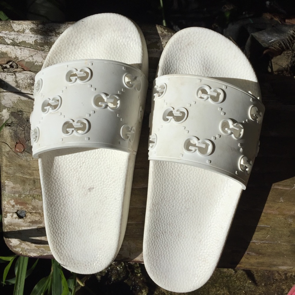 Gucci White Rubber Slide Sandals Slippers